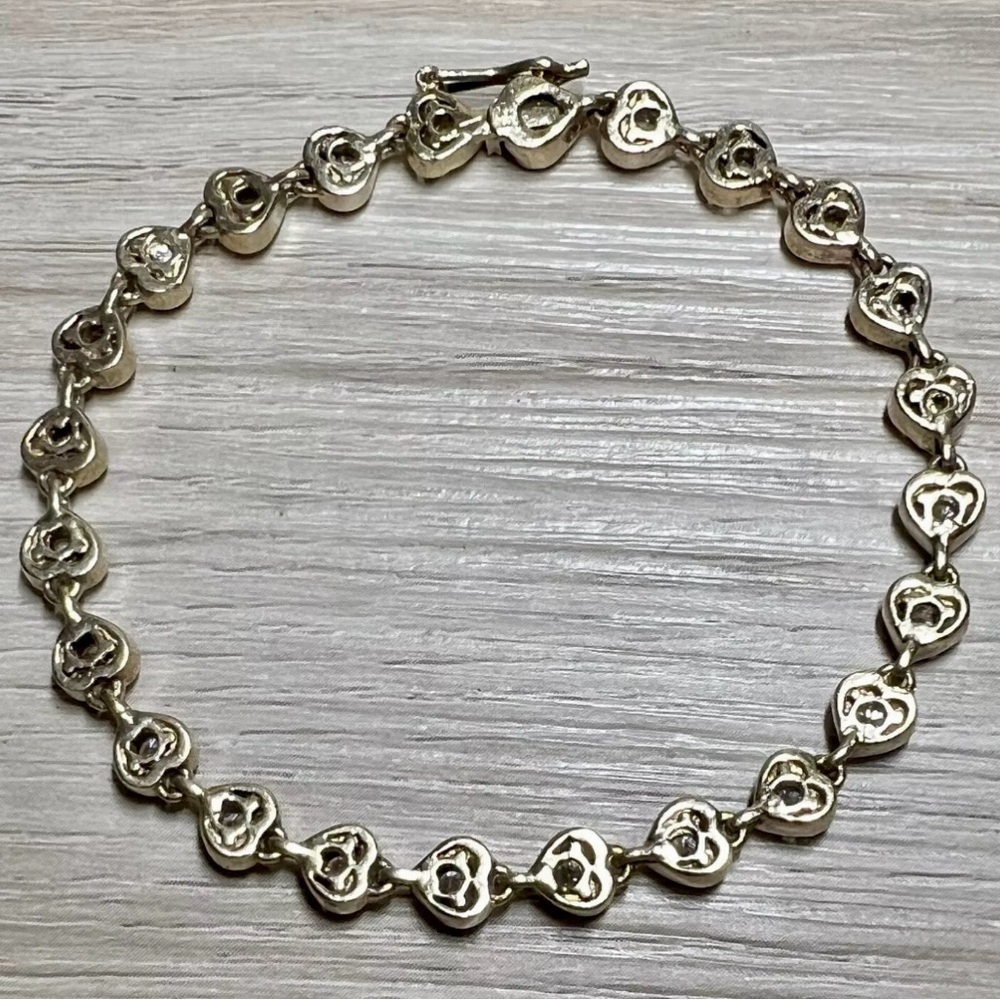 Vintage Gold Over Sterling Silver Cubic Zirconia Heart Tennis Bracelet, 7.5" - Picture 3 of 5
